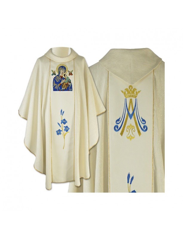 Ornat haftowany MB Nieustającej Pomocy - ecru, maryjny