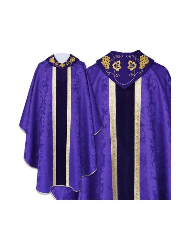 Gothic chasuble purple embroidered collar - plain fabric (47)