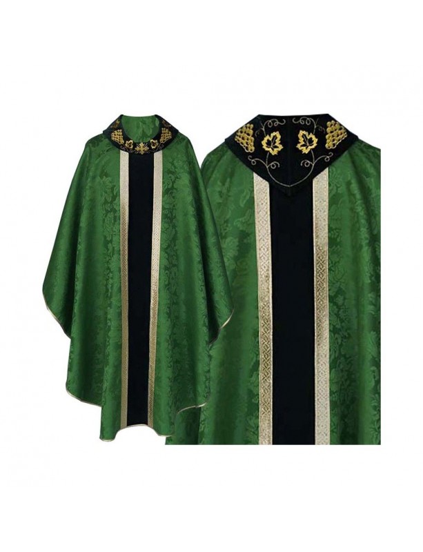 Gothic chasuble green embroidered collar - plain fabric (48)