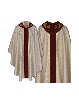 Gothic chasuble brocade, embroidered collar - plain fabric (48)