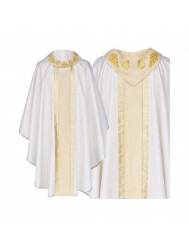 Gothic chasuble brocade, embroidered collar, light stripe (49)