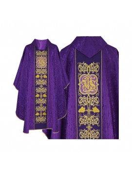 Gotisches Messgewand lila bestickt - Jacquard Stoff