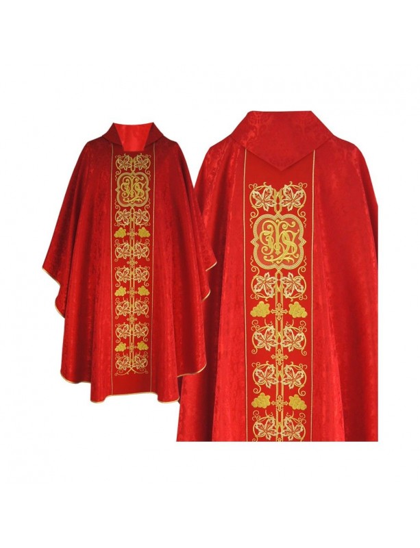 Casulla gótica roja bordada - tejido jacquard