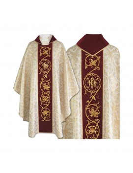 Gotisches ecrufarbenes/goldenes besticktes Messgewand - Brokatstoff (55)