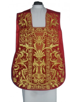 Roman chasuble red embroidered eucharistic motif, velvet (75)