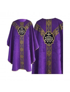 Chasuble semi gothique violet - tissu jacquard