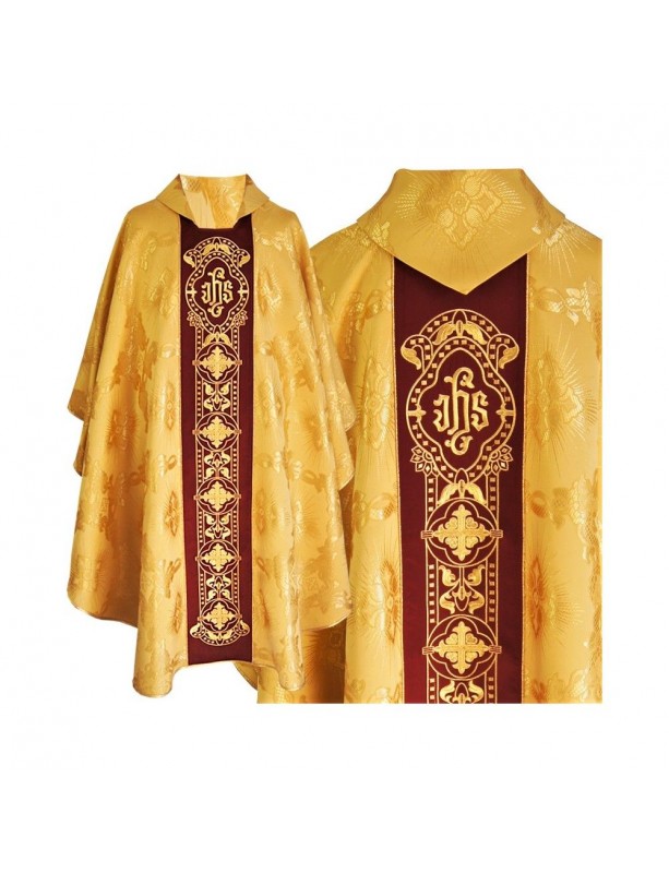Casulla gótica, tejido jacquard, miel dorada