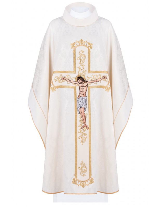 Embroidered chasuble Jesus on the cross - ecru (190)