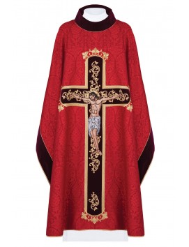Chasuble brodée Jésus en croix - rouge (190)