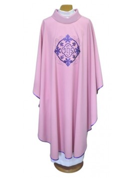 Chasuble brodée rose - IHS (01)
