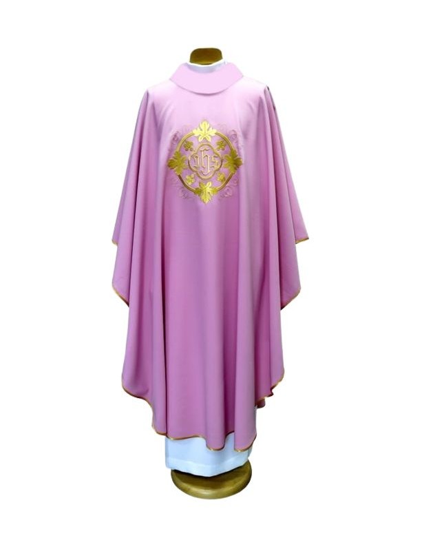 Embroidered chasuble pink - IHS