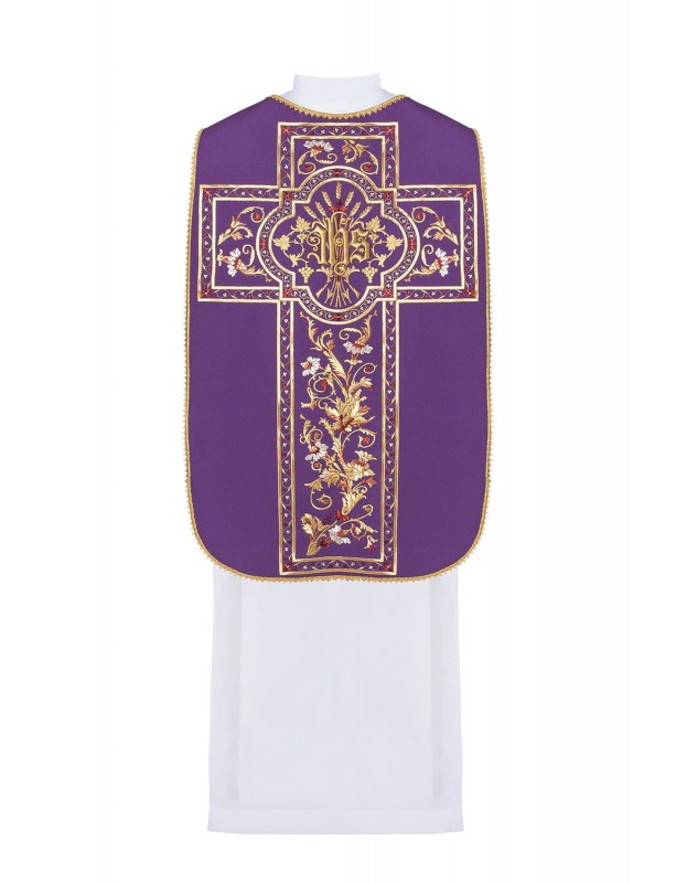Ornat rzymski haftowany IHS - kolory liturgiczne