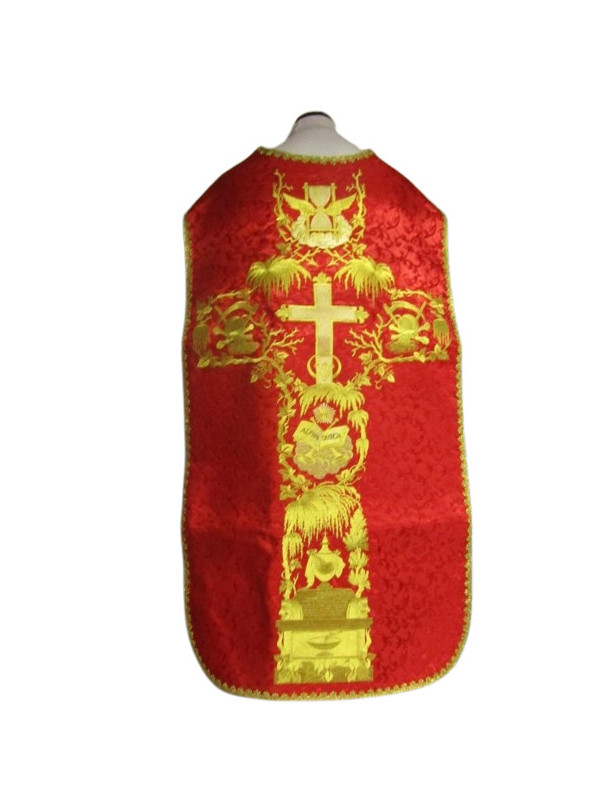 Roman chasuble embroidered red, Alpha and Omega
