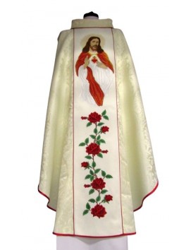 Chasuble brodée Cœur de Jésus - tissu rosette