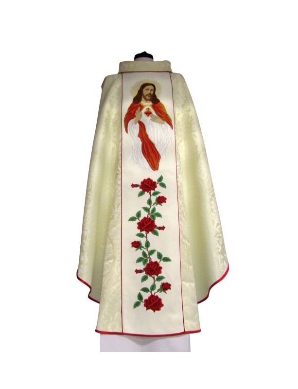 Casulla bordada del Sagrado Corazón de Jesús - tejido de roseta