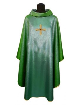 Casulă verde, strălucitoare, broderie pe țesătură