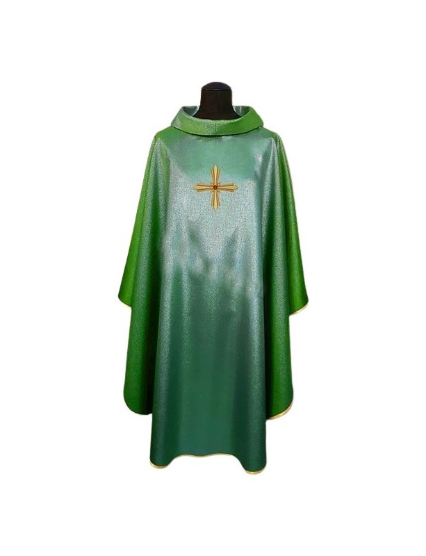 Green chasuble, shiny, embroidery on fabric (2)