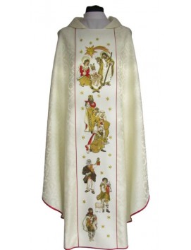 Casulla de Navidad rosetón crudo - Sagrada Familia (3)