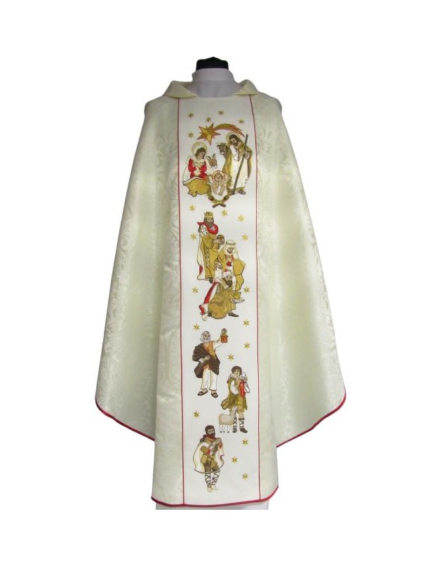 Casula di Natale écru rosetta - Sacra Famiglia