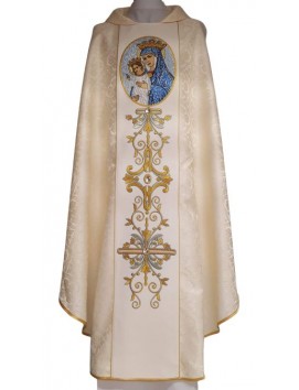 Chasuble brodée Notre-Dame de l'Église - tissu rosette