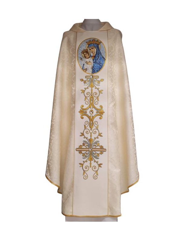 Embroidered chasuble Our Lady of the Church - rosette fabric