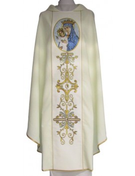 Besticktes Messgewand Unsere Liebe Frau von der Kirche - Ekru glatter Stoff