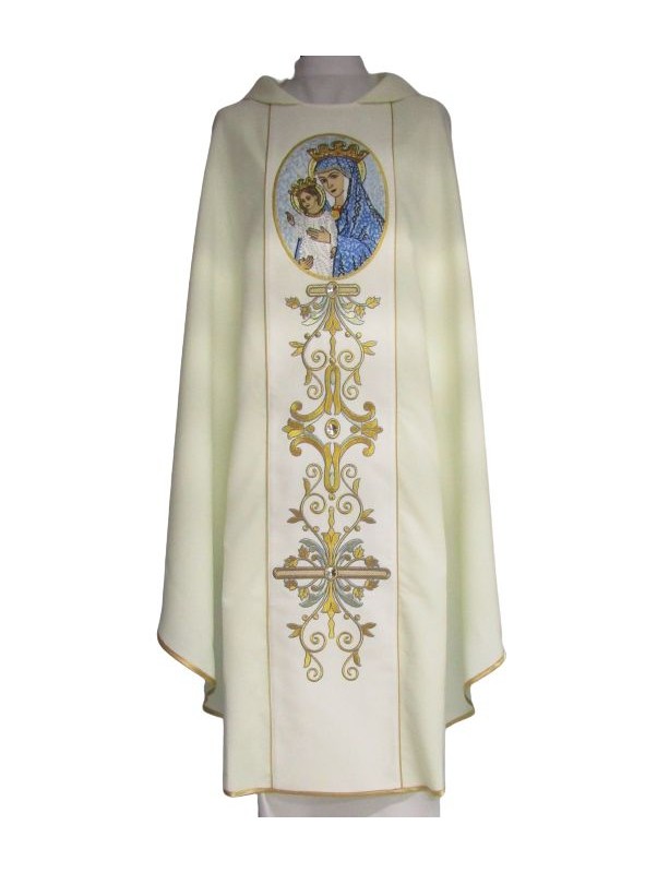 Embroidered chasuble Our Lady of the Church - ecru plain fabric