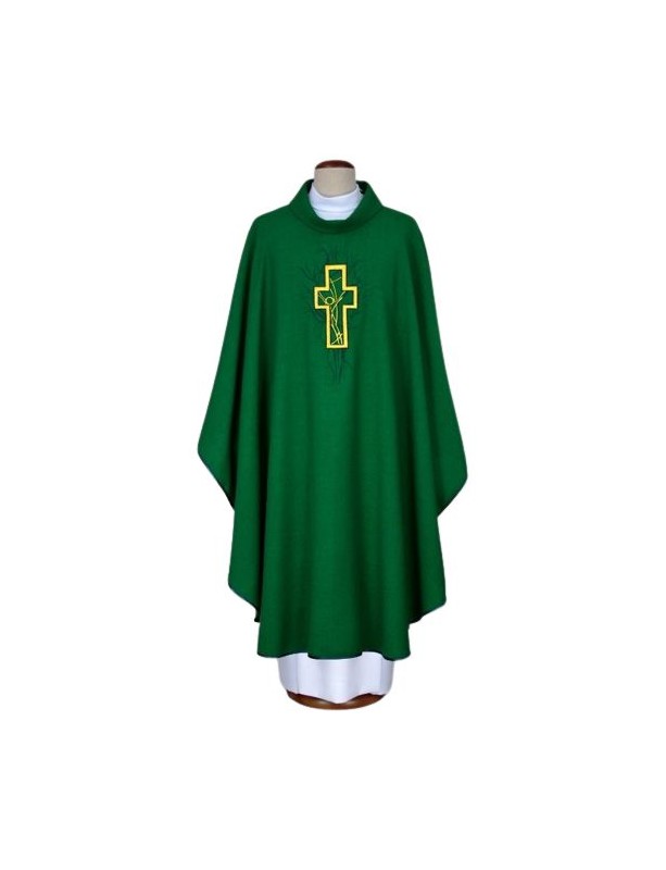 Grünes gesticktes Messgewand - Kreuz