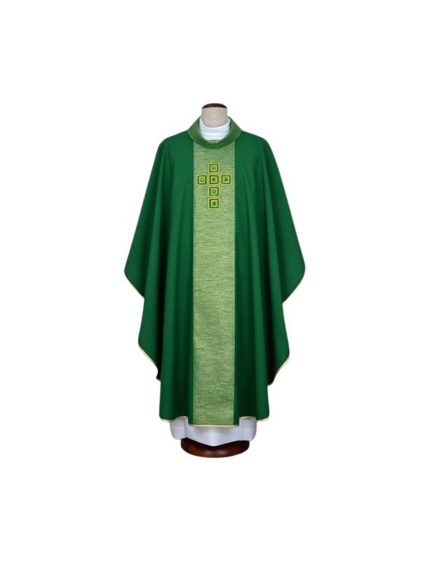 Green embroidered chasuble - decorative stones (11)