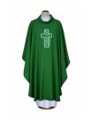 Embroidered green chasuble - linen fabric (14)