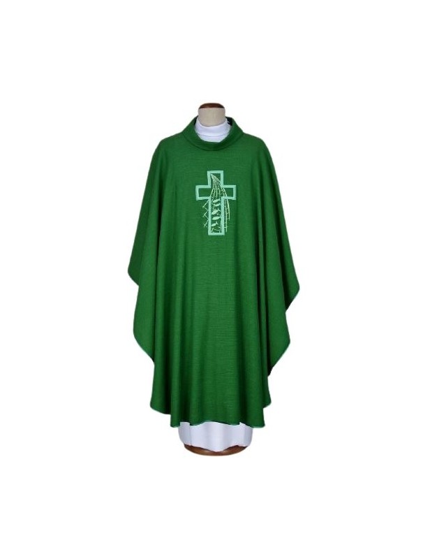 Embroidered green chasuble - linen fabric (14)