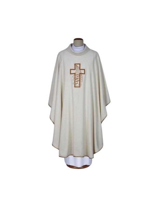 Chasuble ecru embroidered - linen fabric (14)