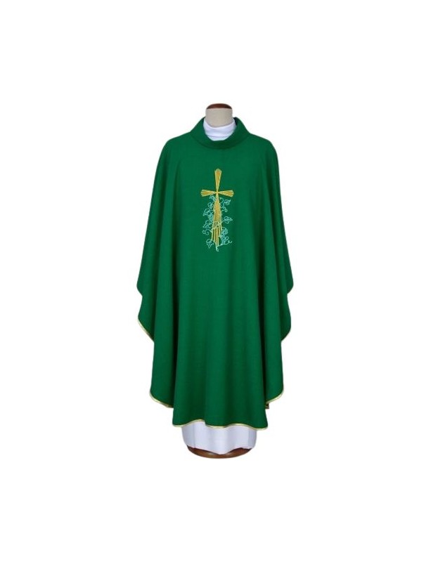 Ročno vezani zelen mašni plašč - križ, grozdje