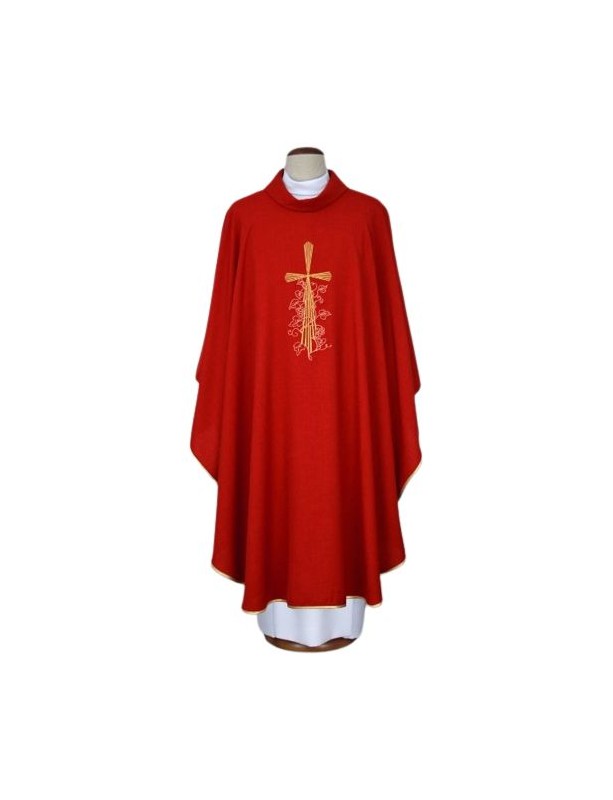 Chasuble rouge brodée - croix, raisins