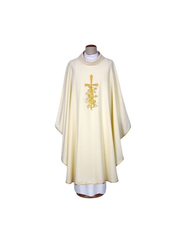 Chasuble ecru embroidered - cross, grapes (17)