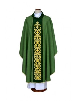 Embroidered green chasuble - cross, ornament (19)