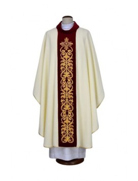 Casulla bordada crudo - cruz, ornamento