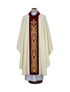 Chasuble ecru embroidered - cross, ornament (19)