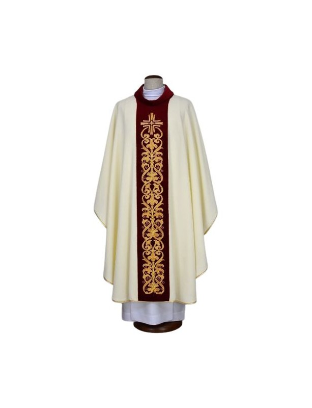 Chasuble ecru embroidered - cross, ornament (19)