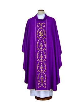 Embroidered purple chasuble - IHS (20)