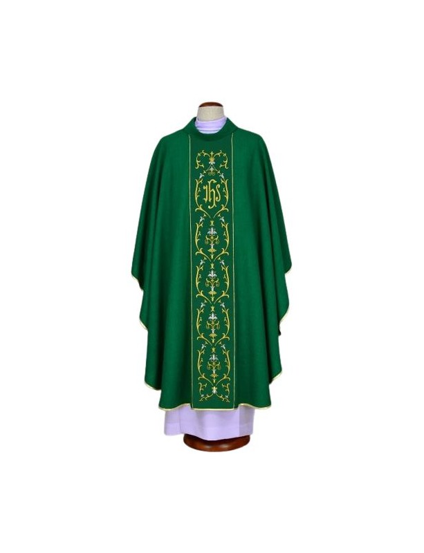 Embroidered green chasuble - IHS (20)