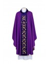 Purple chasuble embroidered, damask fabric - IHS (21)