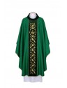 Embroidered green chasuble, damask fabric - IHS (21)