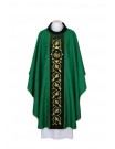 Embroidered green chasuble, damask fabric - IHS (21)