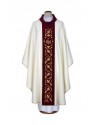 Chasuble ecru embroidered, damask fabric - IHS (21)