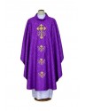 Chasuble violette brodée, tissu damassé - Croix (22)