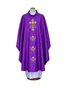 Casula viola ricamata, tessuto damascato - Croce (22)