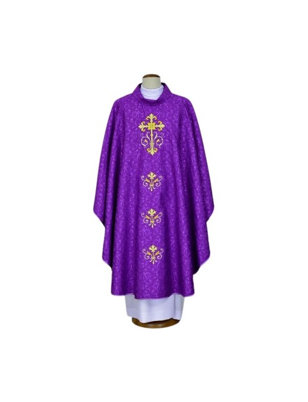 Lila Messgewand gestickt, Damaststoff - Kreuz