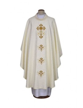 Chasuble ecru embroidered, damask fabric - Cross (22)