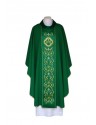 Embroidered green chasuble, satin belt - IHS (23)